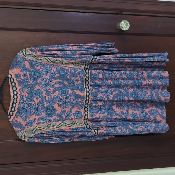 J. Jill Blue and Coral  Floral Embroidered Boho Tropical 3/4 Sleeve Blouse LP - Picture 6 of 8